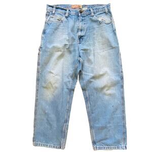 Berne Jeans Mens 36x30 Blue Vintage Baggy Utility Faded Five Pocket Rugged